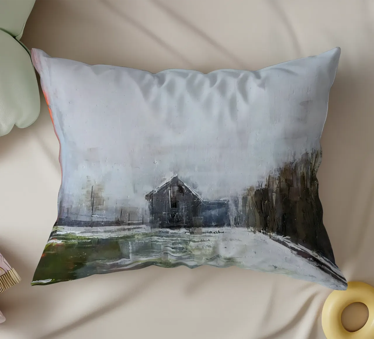 "The Barn" Abstract landscape decorative cushion by Eduard Warkentin Art