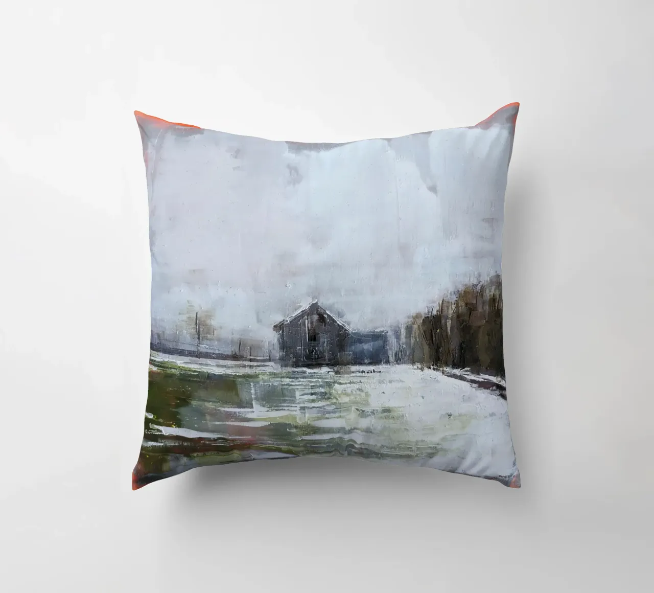 "The Barn" Abstract landscape decorative cushion by Eduard Warkentin Art
