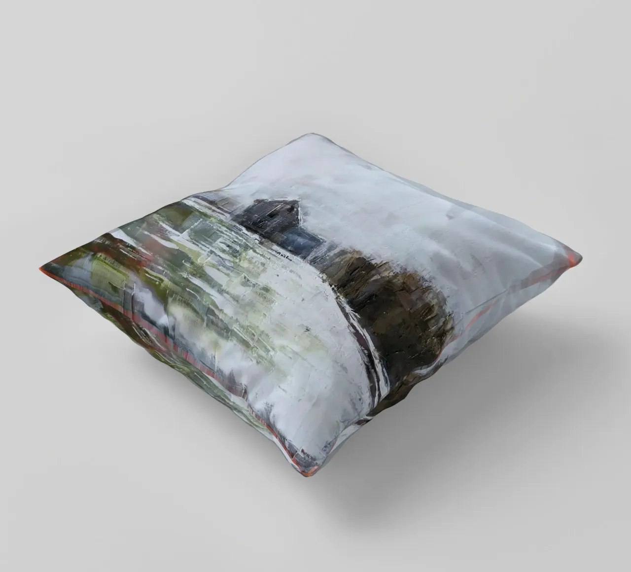 "The Barn" Abstract landscape decorative cushion by Eduard Warkentin Art