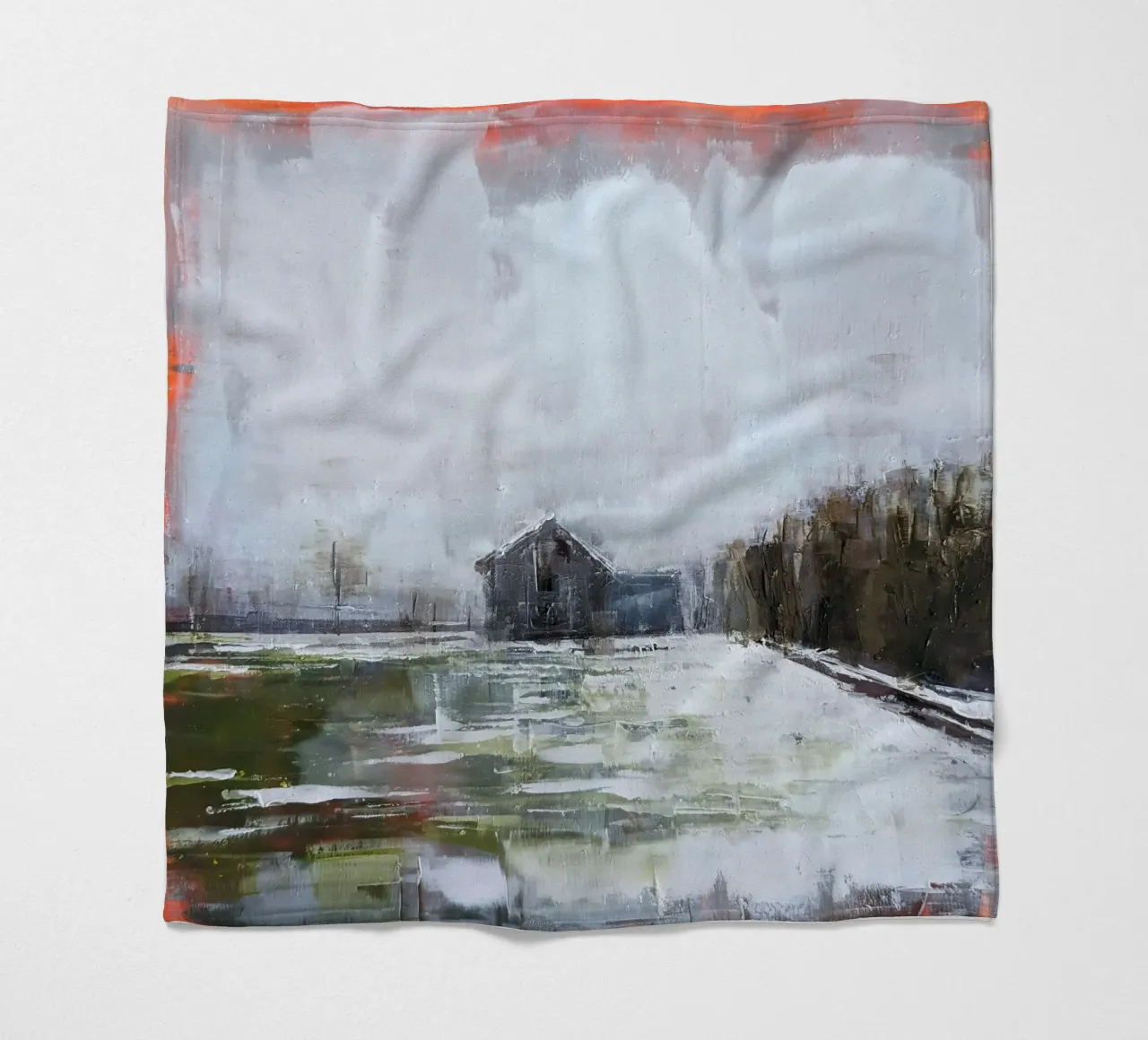 "The Barn" Abstract landscape fleece blanket by Eduard Warkentin Art