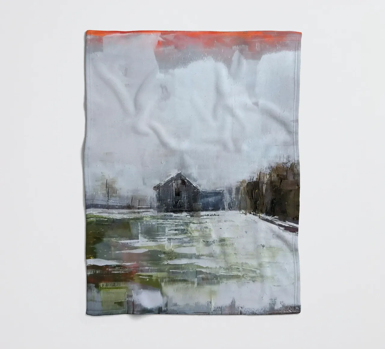 "The Barn" Abstract landscape fleece blanket by Eduard Warkentin Art