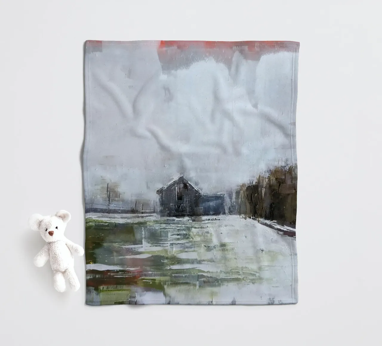 "The Barn" Abstract landscape fleece blanket by Eduard Warkentin Art