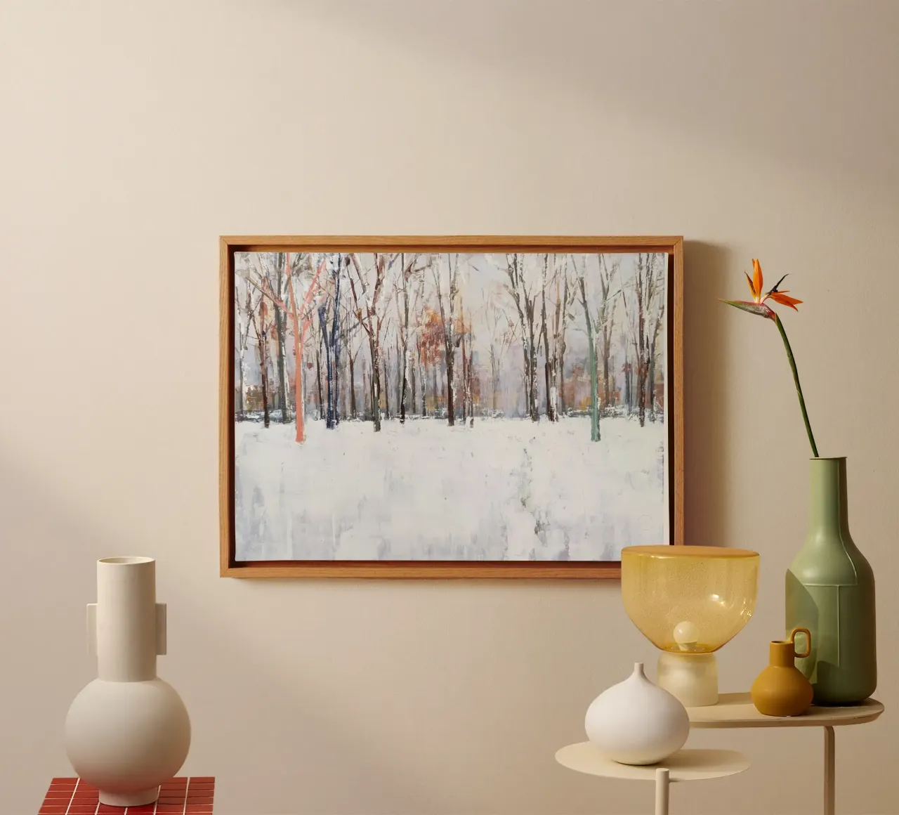 "Winter in het park" Abstract winterlandschap canvas met Baklijst van Eduard Warkentin Art