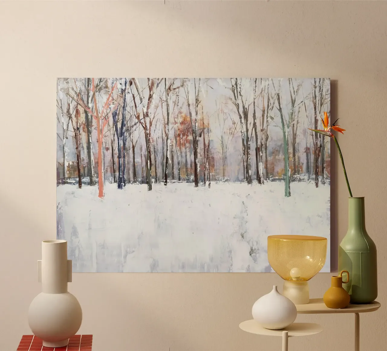 "Winter in het park" Abstract winterlandschap canvas met Baklijst van Eduard Warkentin Art