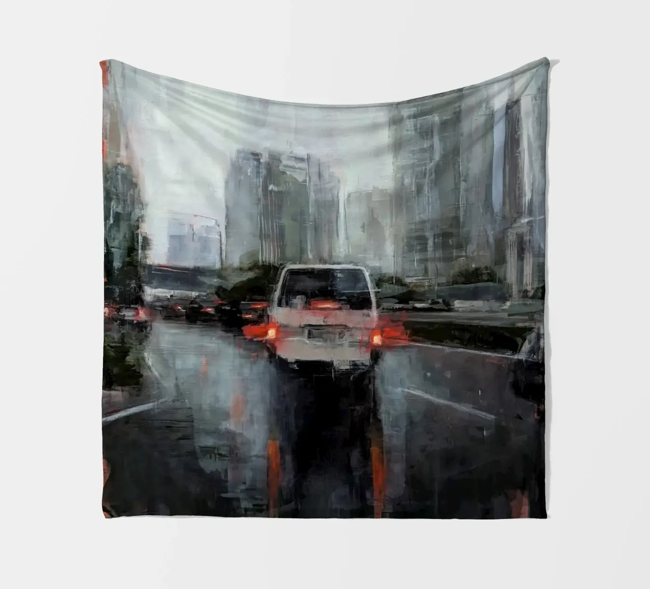 "Rain in KL 01" Cityscape Malerei coperta in pile da Eduard Warkentin Art