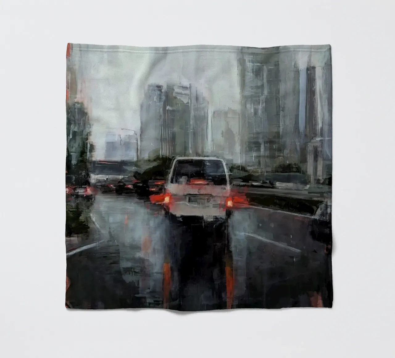 "Rain in KL 01" Cityscape Malerei coperta in pile da Eduard Warkentin Art