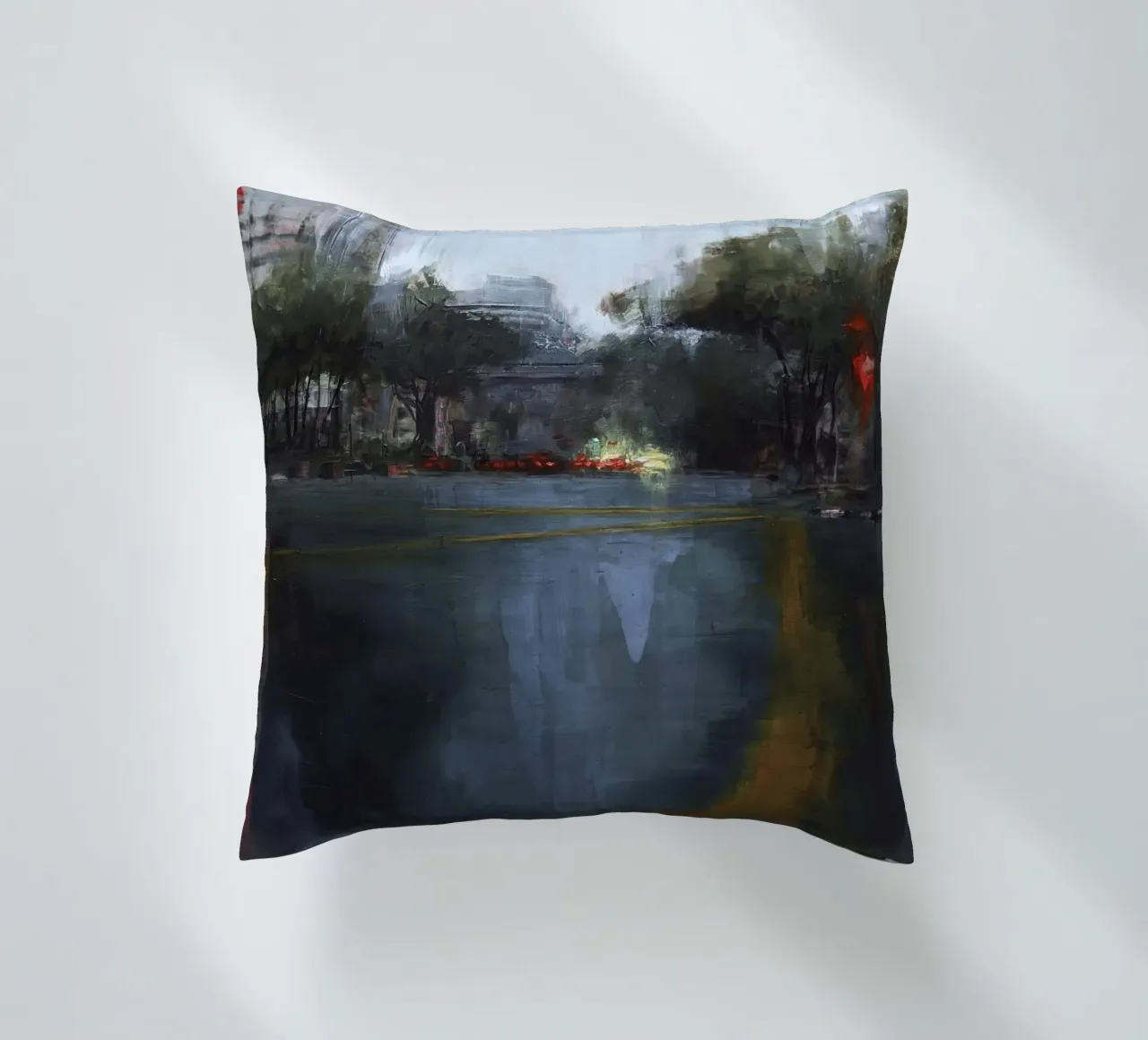 "Rain in KL 04" Abstract city view in the rain decorative cushion by Eduard Warkentin Art