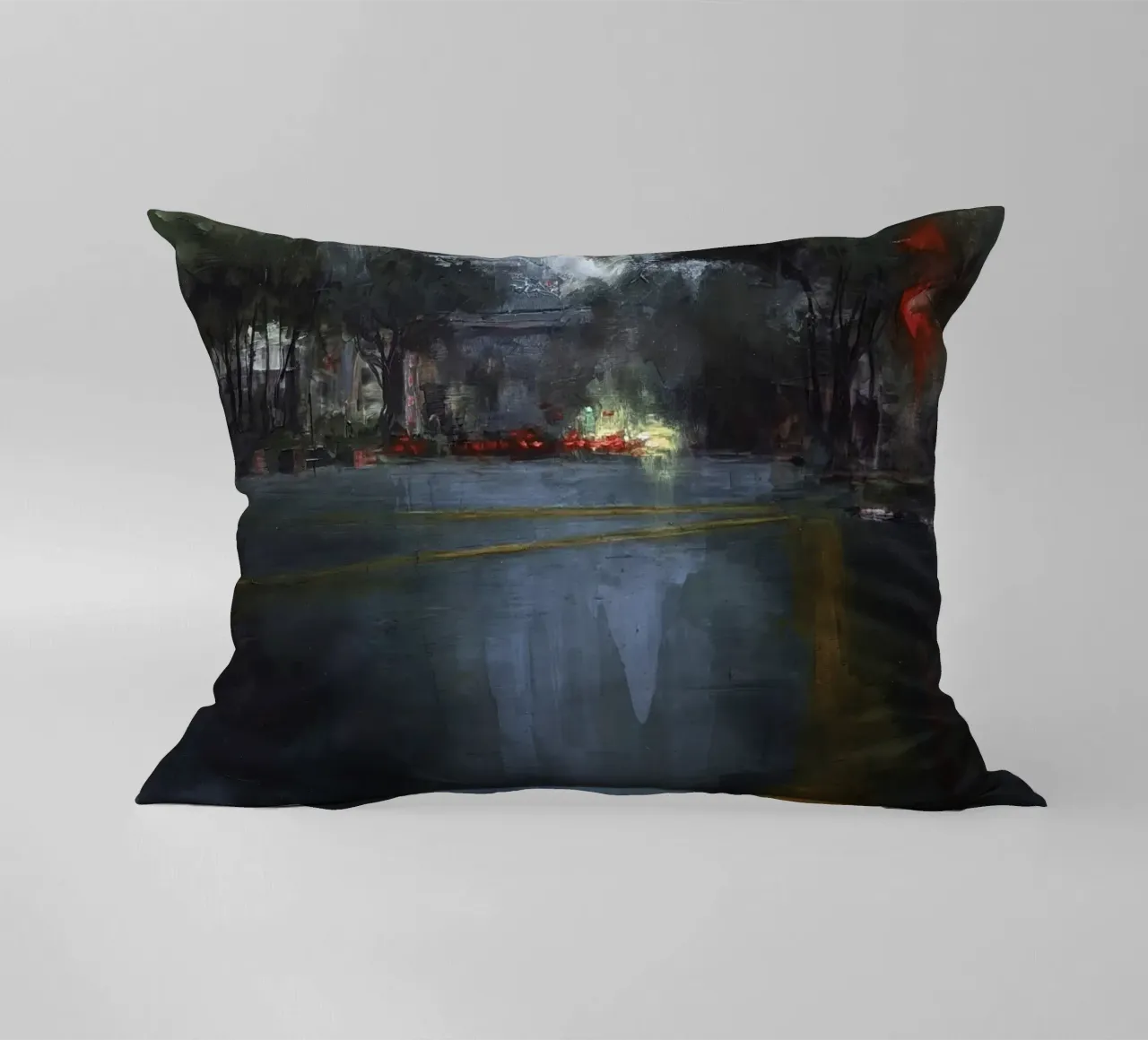 "Rain in KL 04" Abstract city view in the rain decorative cushion by Eduard Warkentin Art