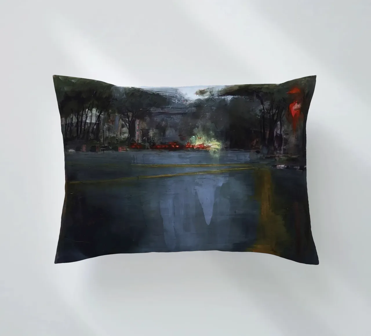 "Rain in KL 04" Abstract city view in the rain decorative cushion by Eduard Warkentin Art
