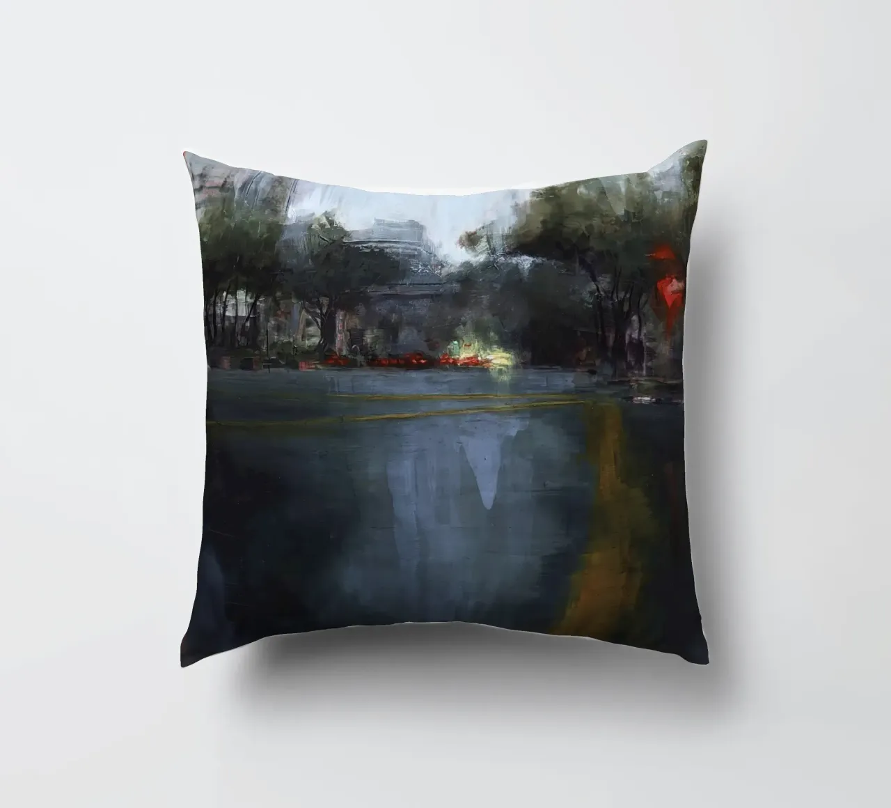 "Rain in KL 04" Abstract city view in the rain decorative cushion by Eduard Warkentin Art