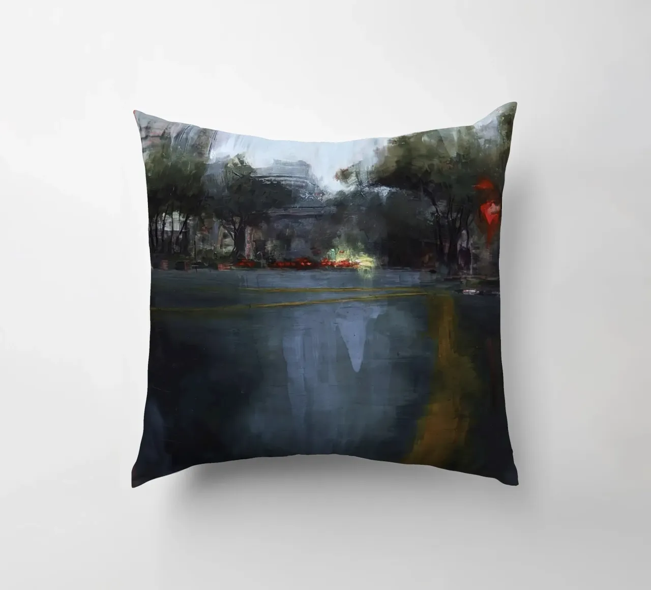 "Rain in KL 04" Abstract city view in the rain decorative cushion by Eduard Warkentin Art