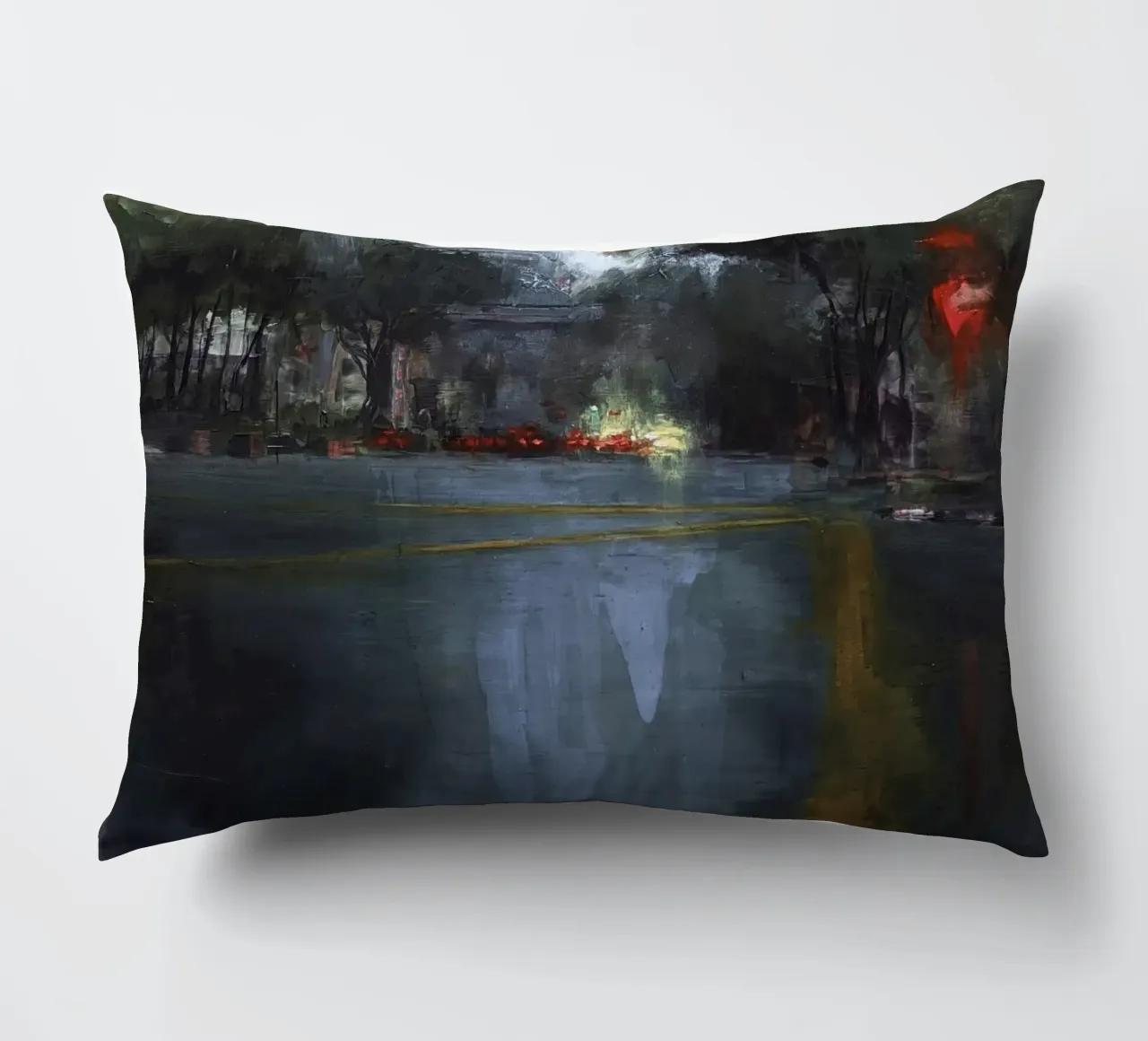 "Rain in KL 04" Abstract city view in the rain decorative cushion by Eduard Warkentin Art
