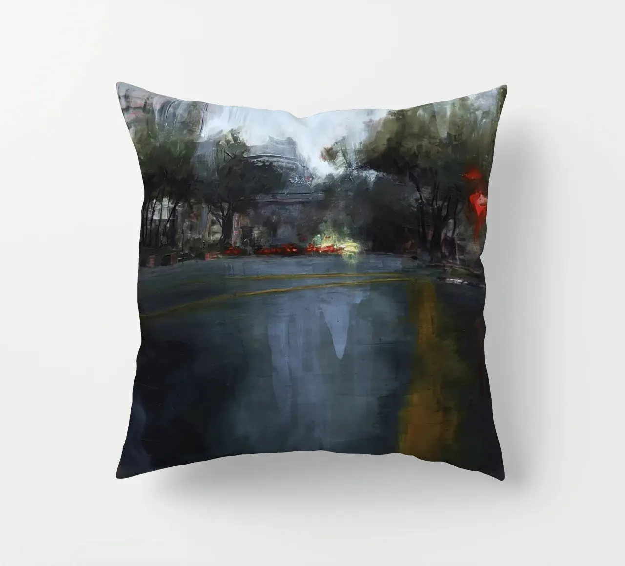 "Rain in KL 04" Abstract city view in the rain decorative cushion by Eduard Warkentin Art