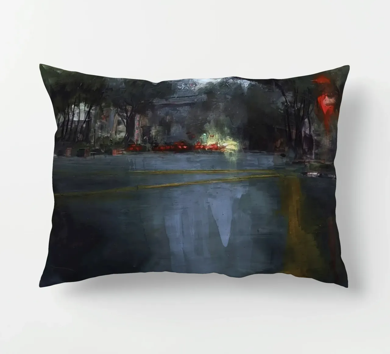 "Rain in KL 04" Abstract city view in the rain decorative cushion by Eduard Warkentin Art