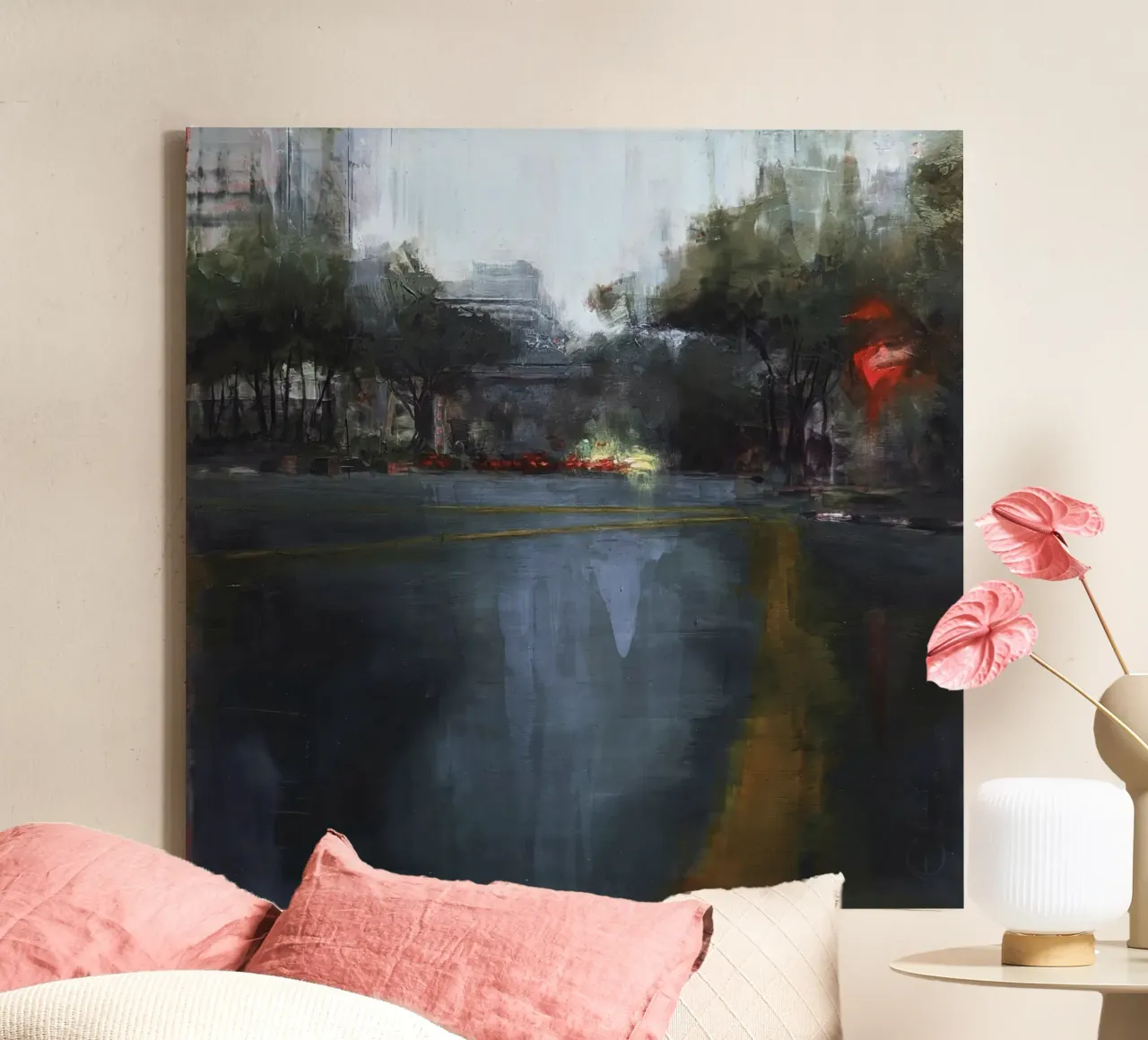 "Rain in KL 04" Abstract city view in the rain canvas by Eduard Warkentin Art