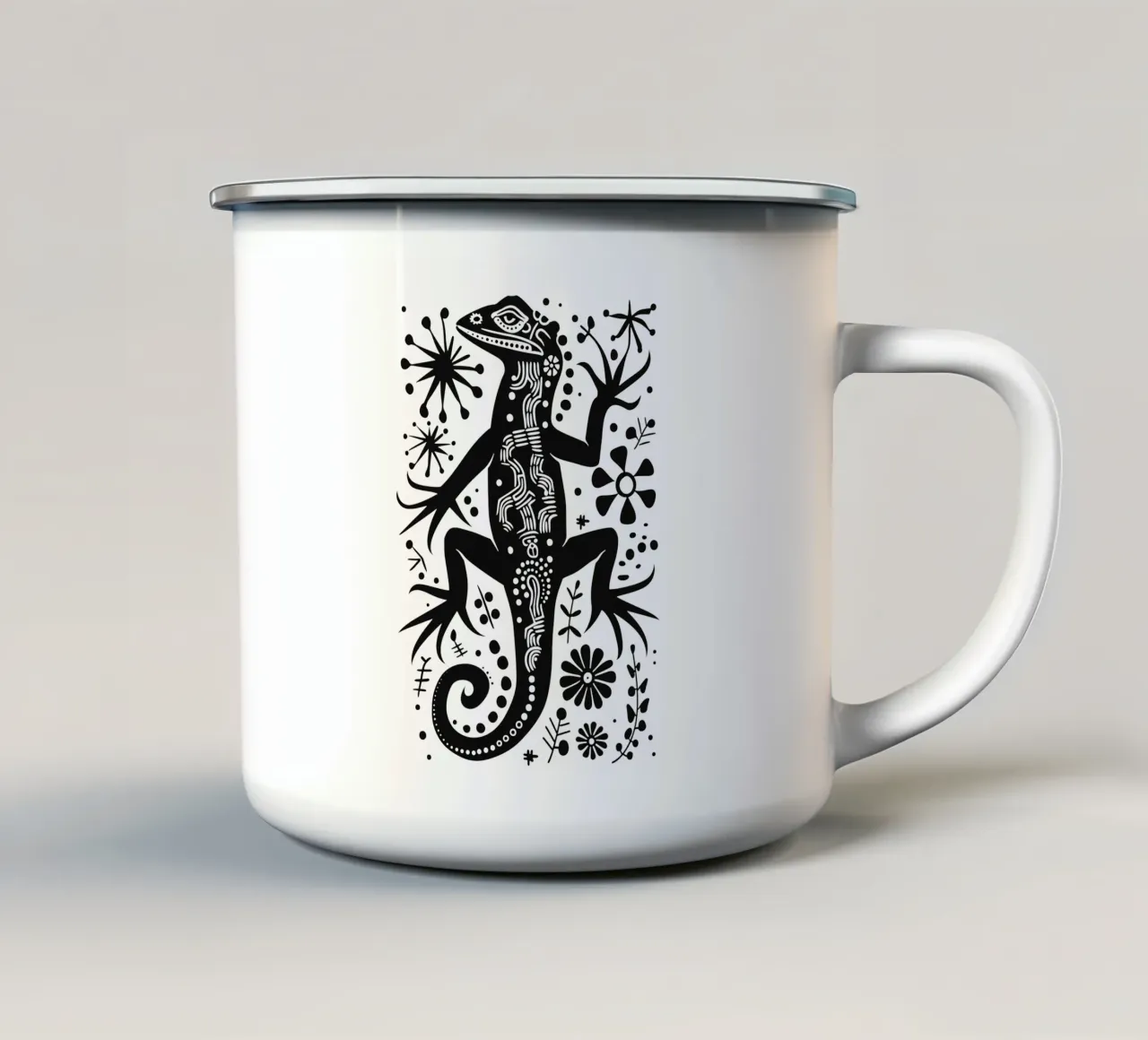 Mandala Lizard Tribal Art in bianco e nero tazza in smalto da Autofocus