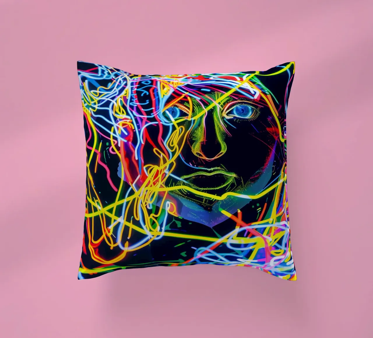 Neon-Art Action Painting Portrait cuscino da Autofocus