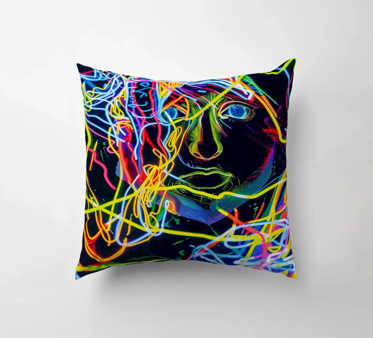 Neon-Art Action Painting Portrait cuscino da Autofocus