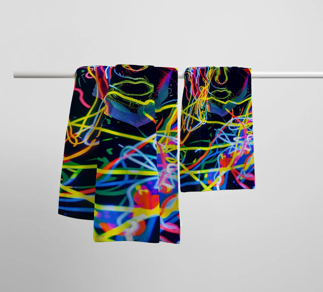 Neon-Art Action Painting Portrait asciugamano da bagno da Autofocus