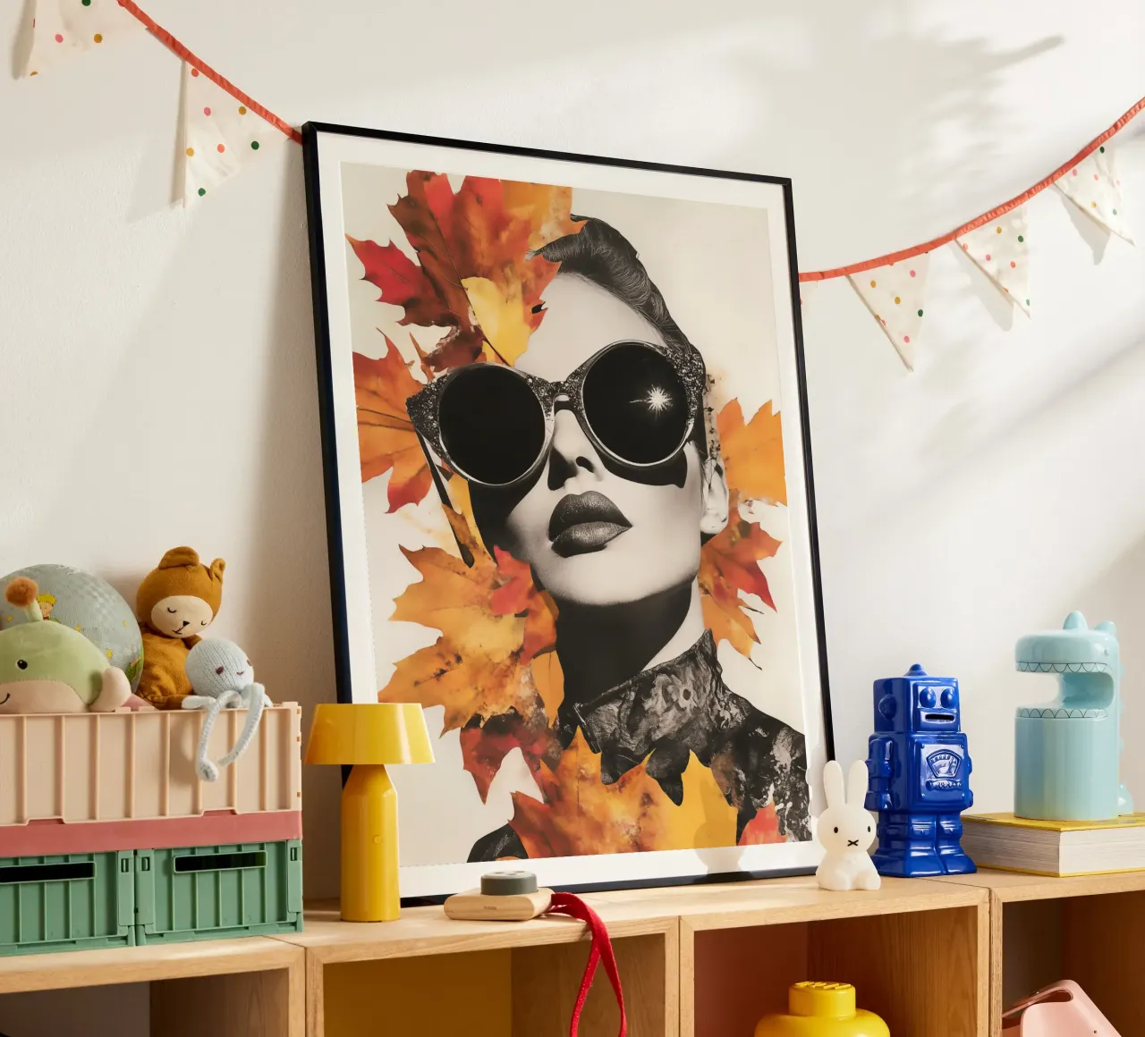 Ritratto di donna in autunno | Collage poetico poster con telaio in plastica da Autofocus