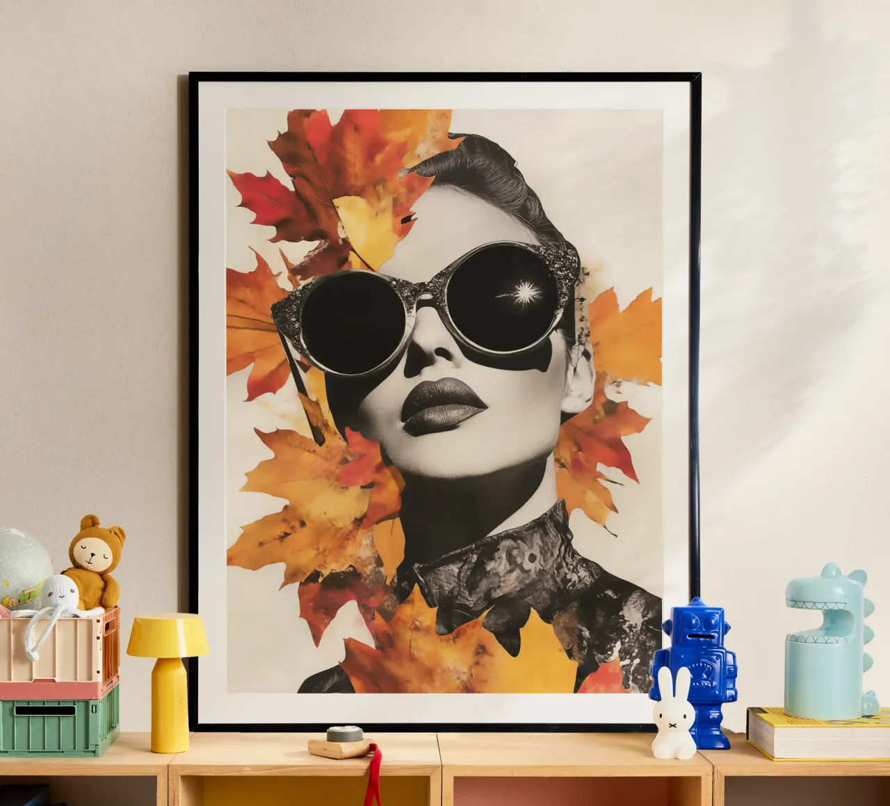Ritratto di donna in autunno | Collage poetico poster con telaio in plastica da Autofocus