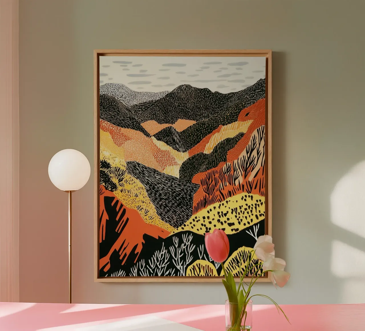 Earth-coloured autumn landscape | Patchwork pattern canvas by Autofocus