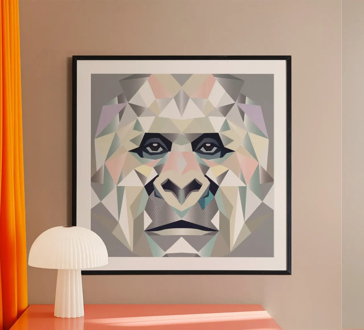 El poder del gorila blanco en facetas geométricas poster con marco de aluminio de namosh