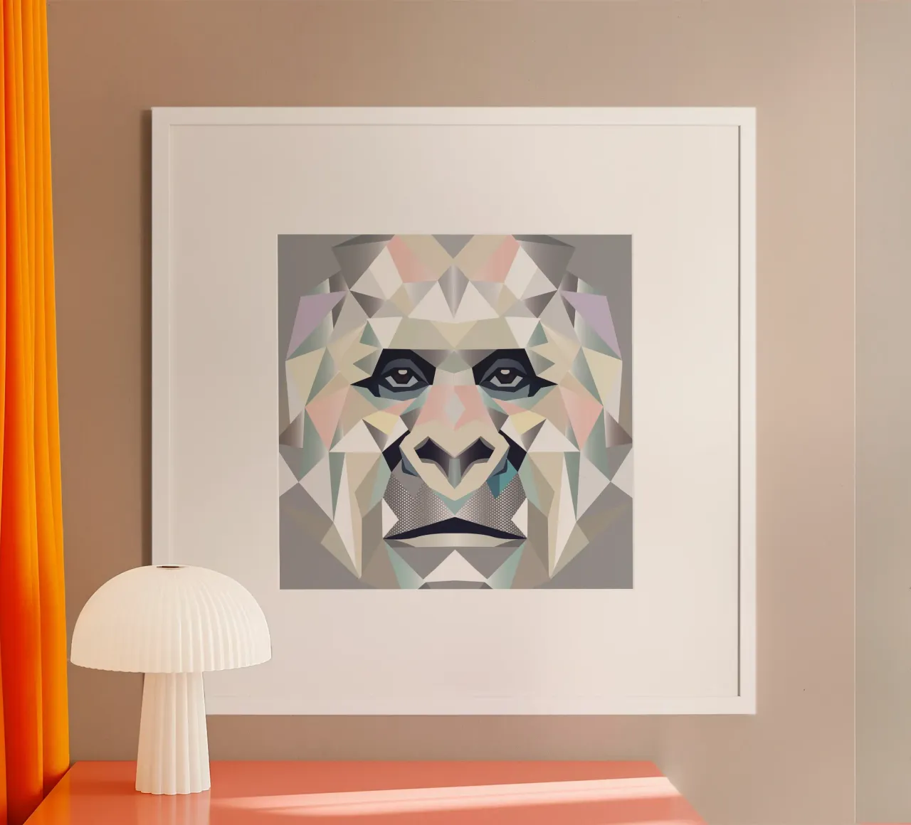 El poder del gorila blanco en facetas geométricas poster con marco de aluminio de namosh