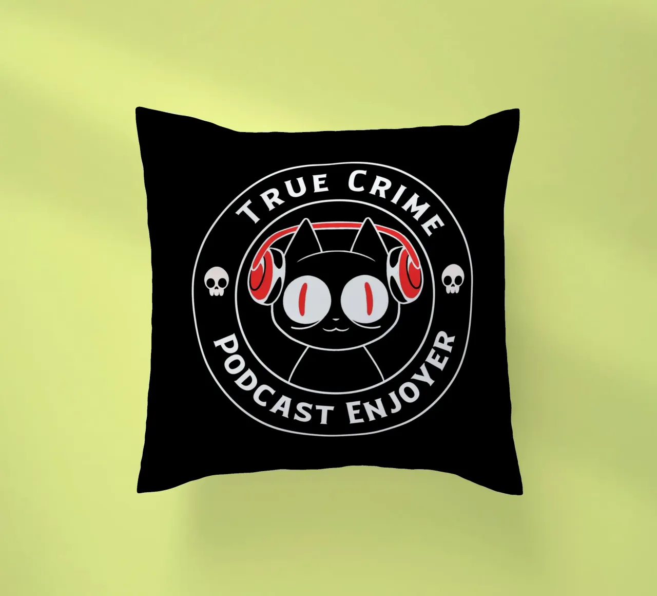 True Crime Podcast Listener Cat cuscino da Tobe Fonseca