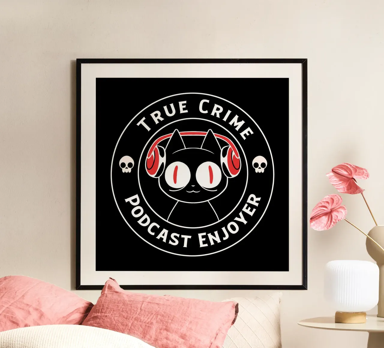 True Crime Podcast Listener Cat poster con telaio in alluminio da Tobe Fonseca