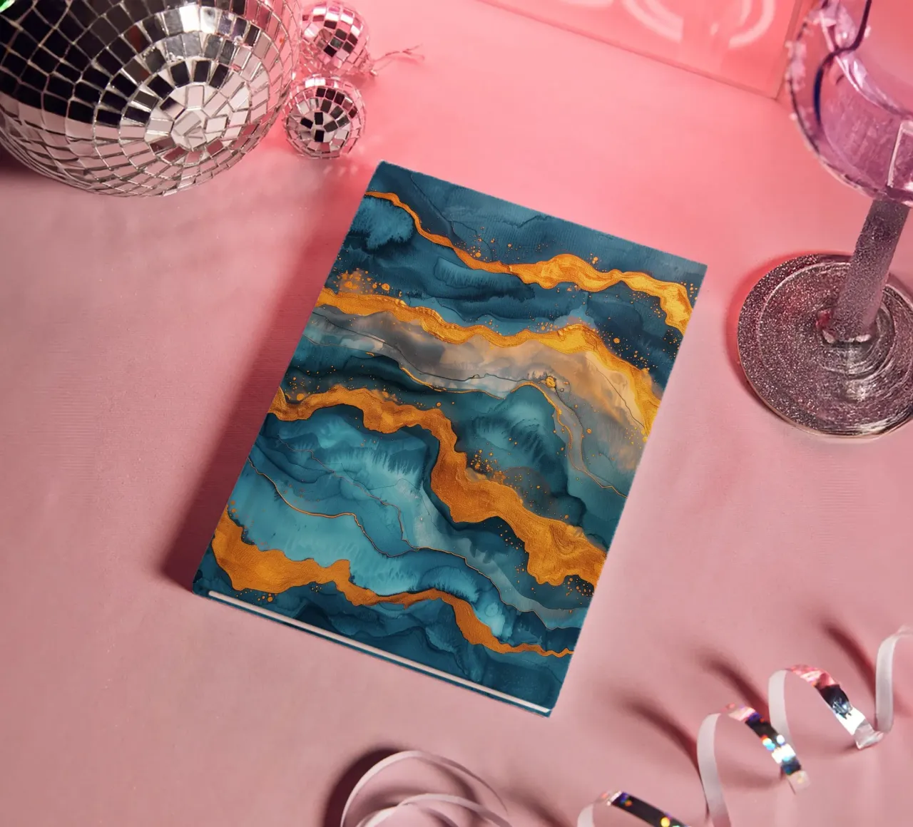 Orange and blue marble abstraction art notebook by Justyna Jaszke JBJart