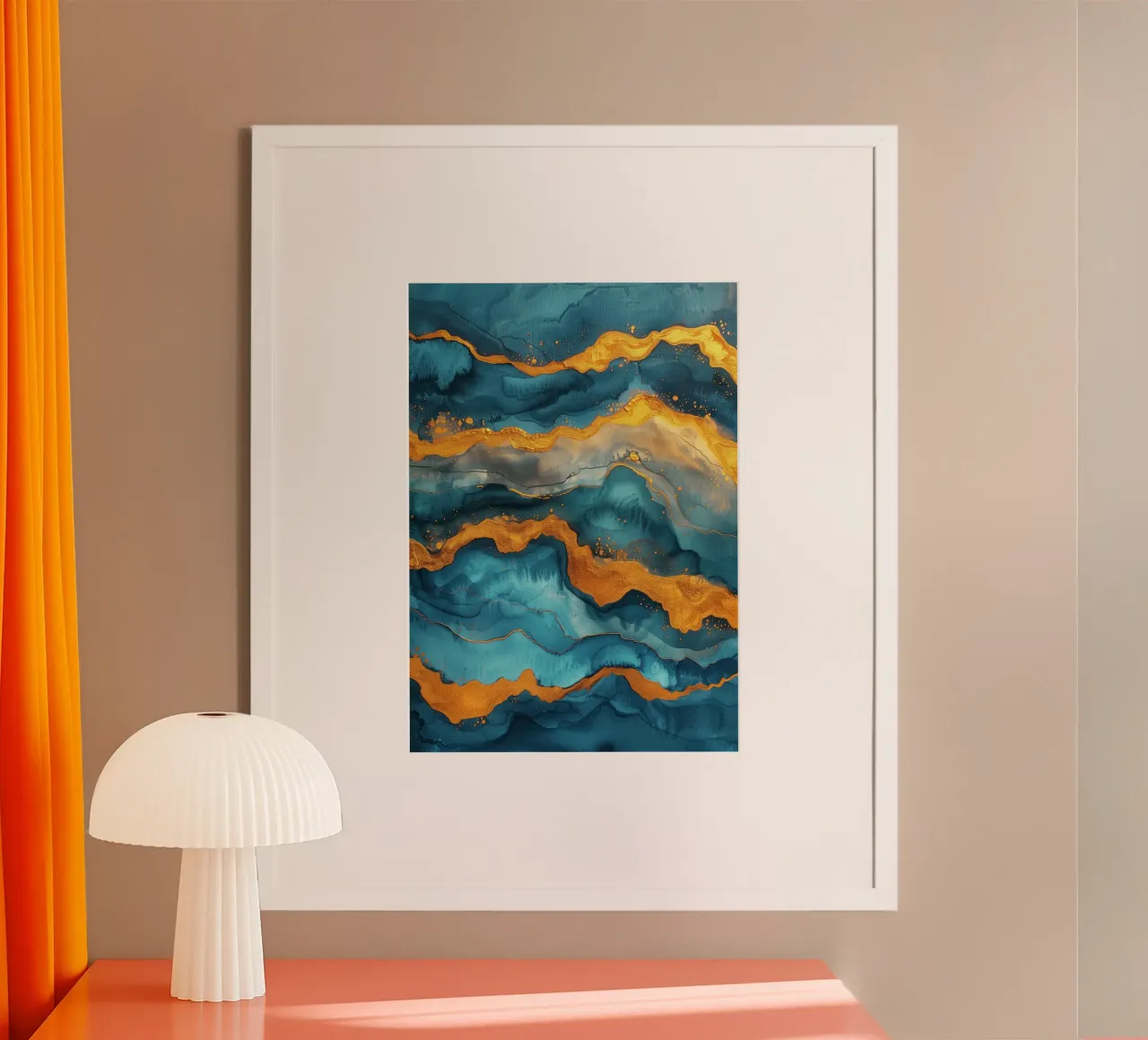 Astrazione di marmo arancione e blu poster con telaio in legno da Justyna Jaszke JBJart