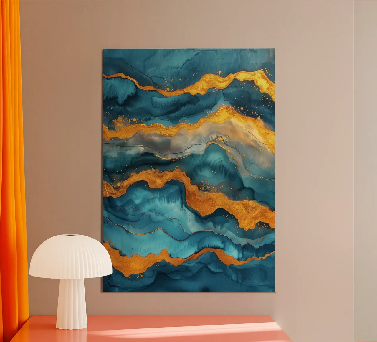 Astrazione di marmo arancione e blu poster con telaio in legno da Justyna Jaszke JBJart