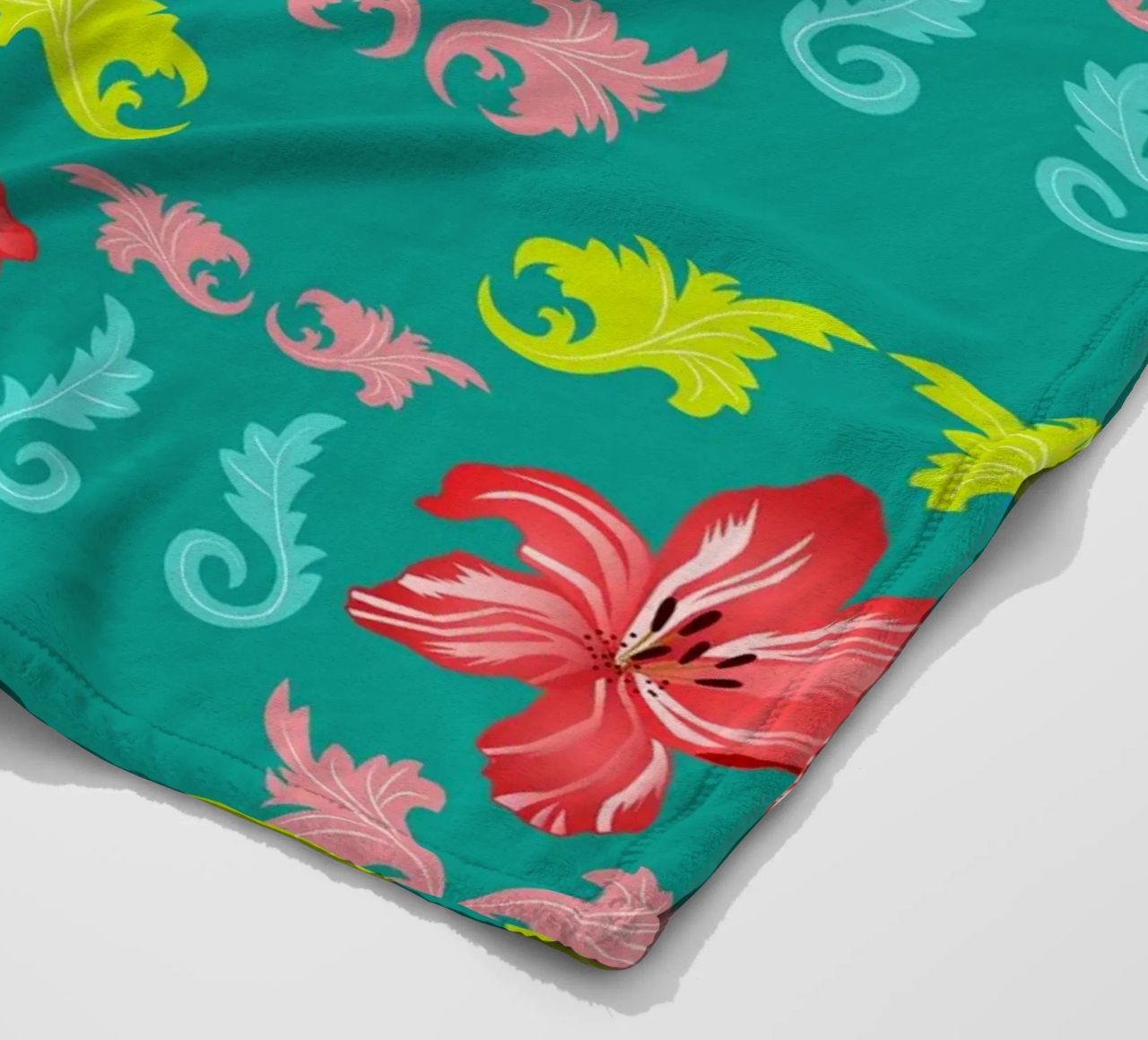 Lilies modern on turquoise. Playful, decorative pattern. fleece blanket by CalliLetters