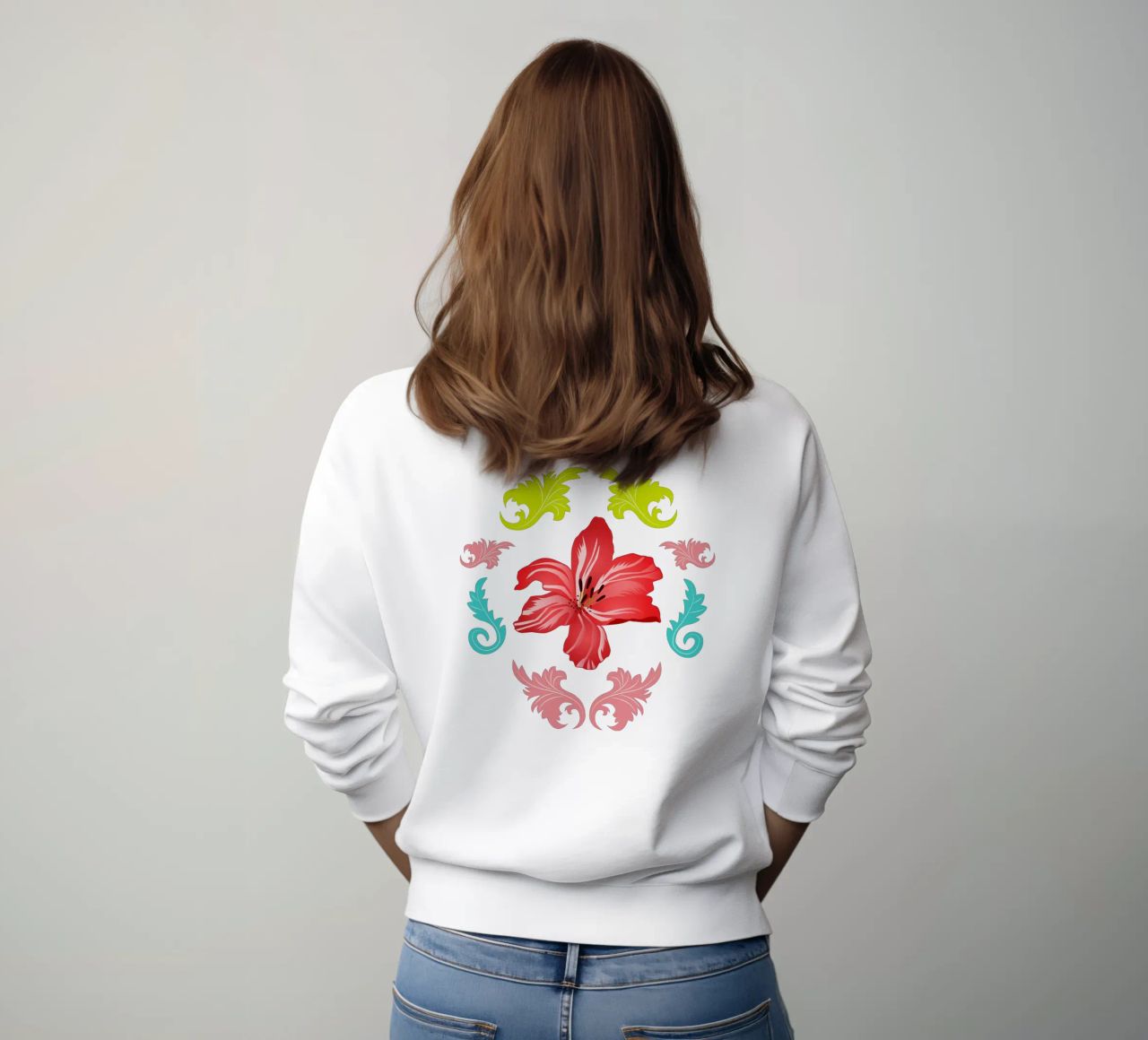 Lilies modern on turquoise. Playful, decorative pattern. sweatshirt by CalliLetters