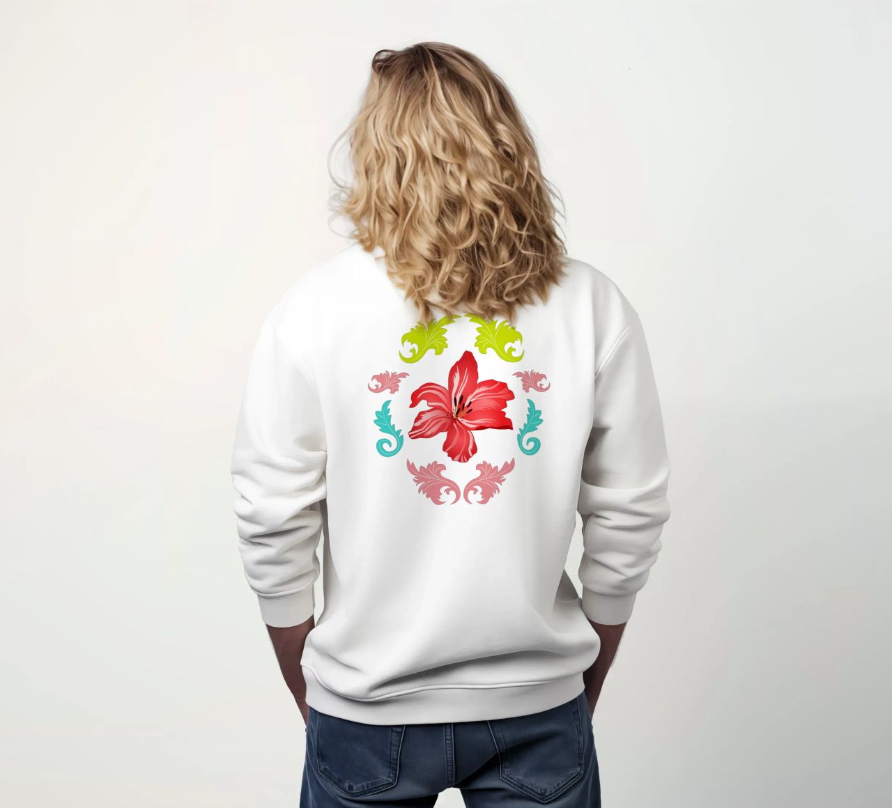 Lilies modern on turquoise. Playful, decorative pattern. sweatshirt by CalliLetters