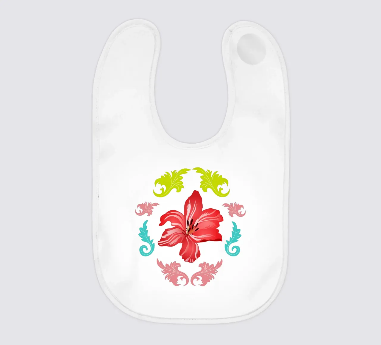 Lilies modern on turquoise. Playful, decorative pattern. baby bib by CalliLetters