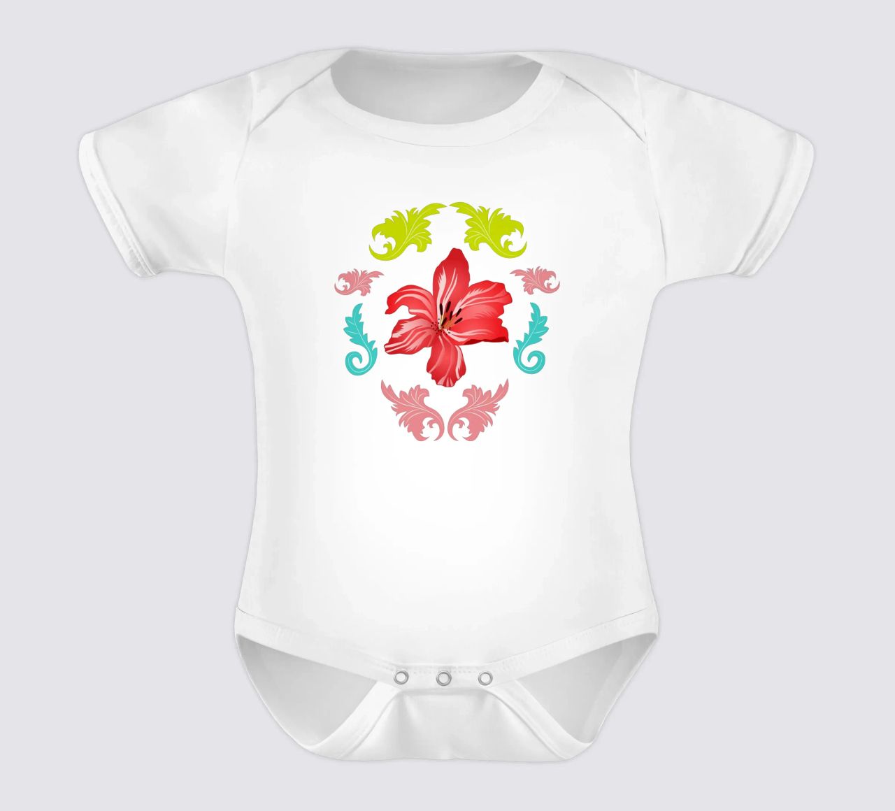 Lilies modern on turquoise. Playful, decorative pattern. short-sleeve baby romper by CalliLetters