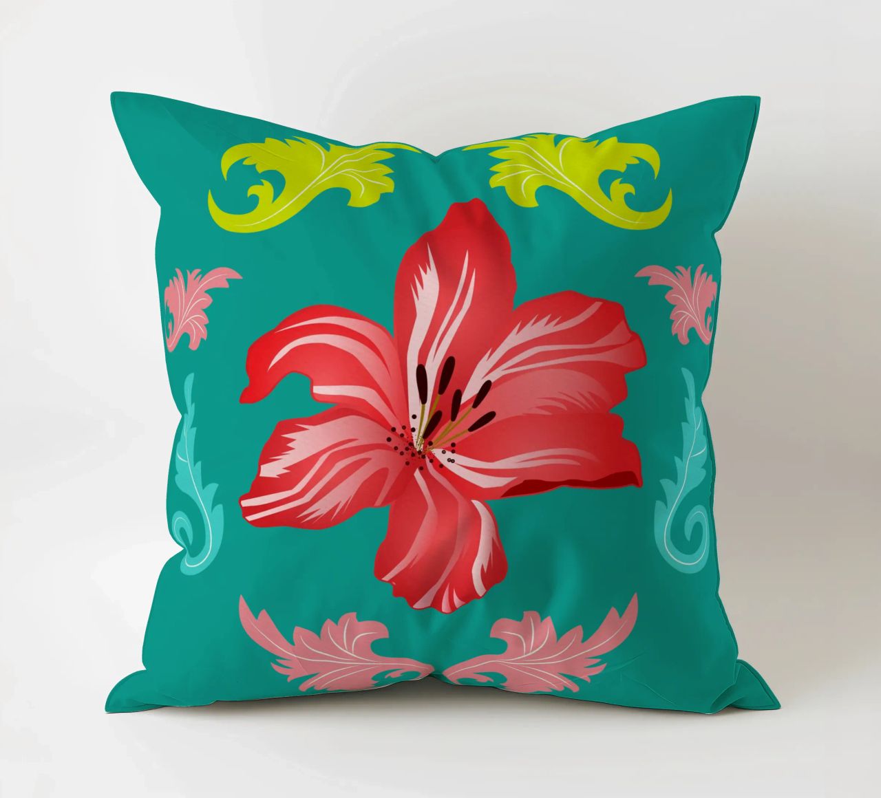 Lilies modern on turquoise. Playful, decorative pattern. decorative cushion by CalliLetters