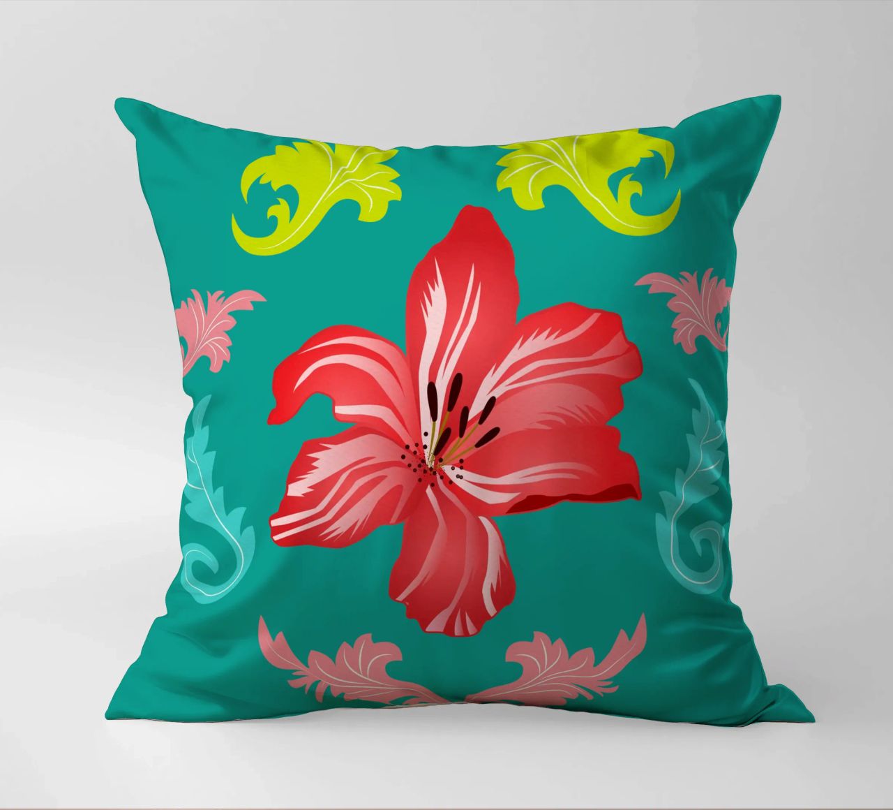 Lilies modern on turquoise. Playful, decorative pattern. decorative cushion by CalliLetters