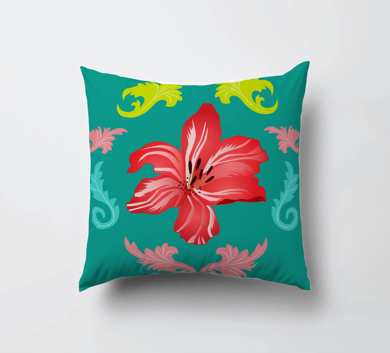 Lilies modern on turquoise. Playful, decorative pattern. decorative cushion by CalliLetters