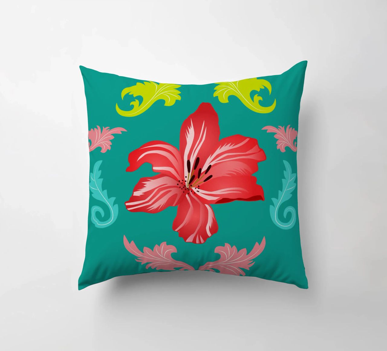 Lilies modern on turquoise. Playful, decorative pattern. decorative cushion by CalliLetters