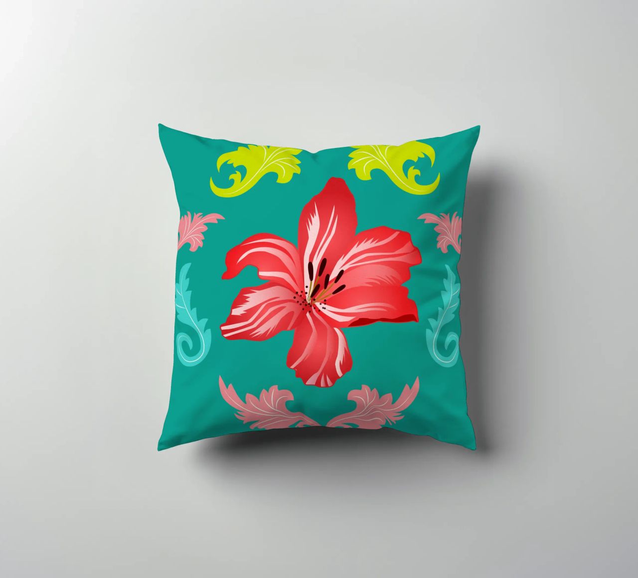 Lilies modern on turquoise. Playful, decorative pattern. decorative cushion by CalliLetters