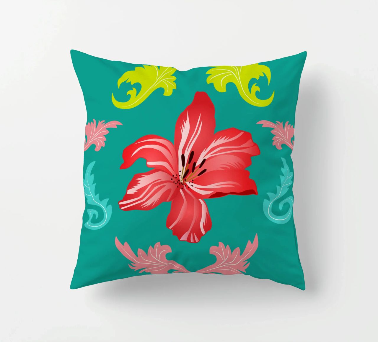 Lilies modern on turquoise. Playful, decorative pattern. decorative cushion by CalliLetters