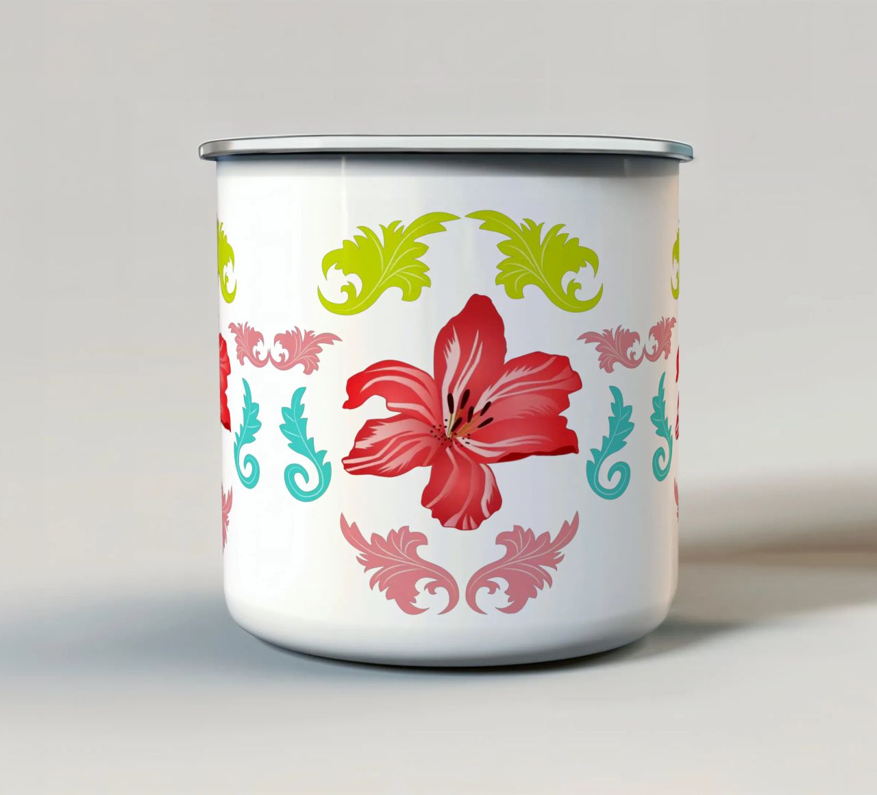 Lilies modern on turquoise. Playful, decorative pattern. enamel mug by CalliLetters