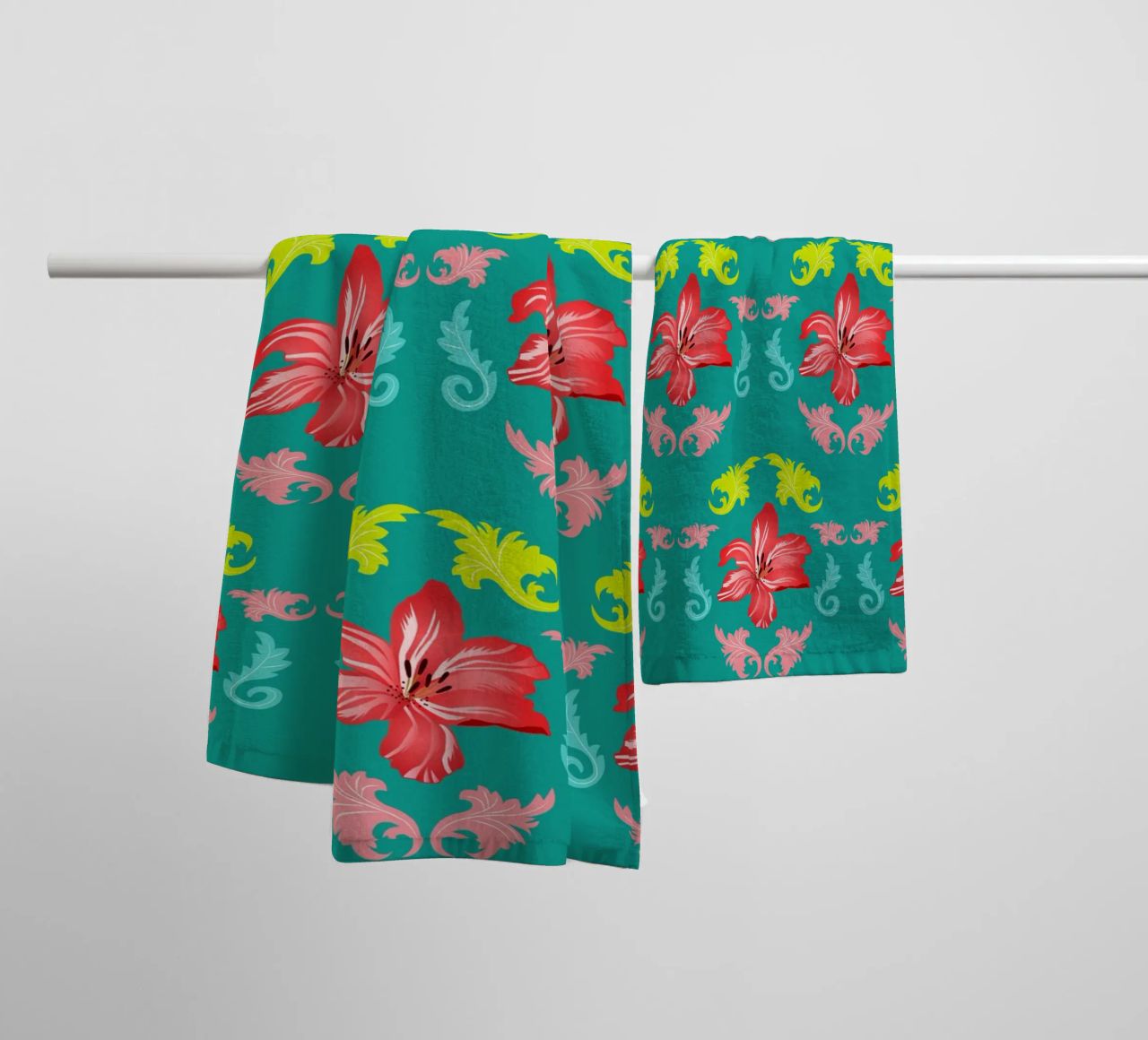 Lilies modern on turquoise. Playful, decorative pattern. towel by CalliLetters