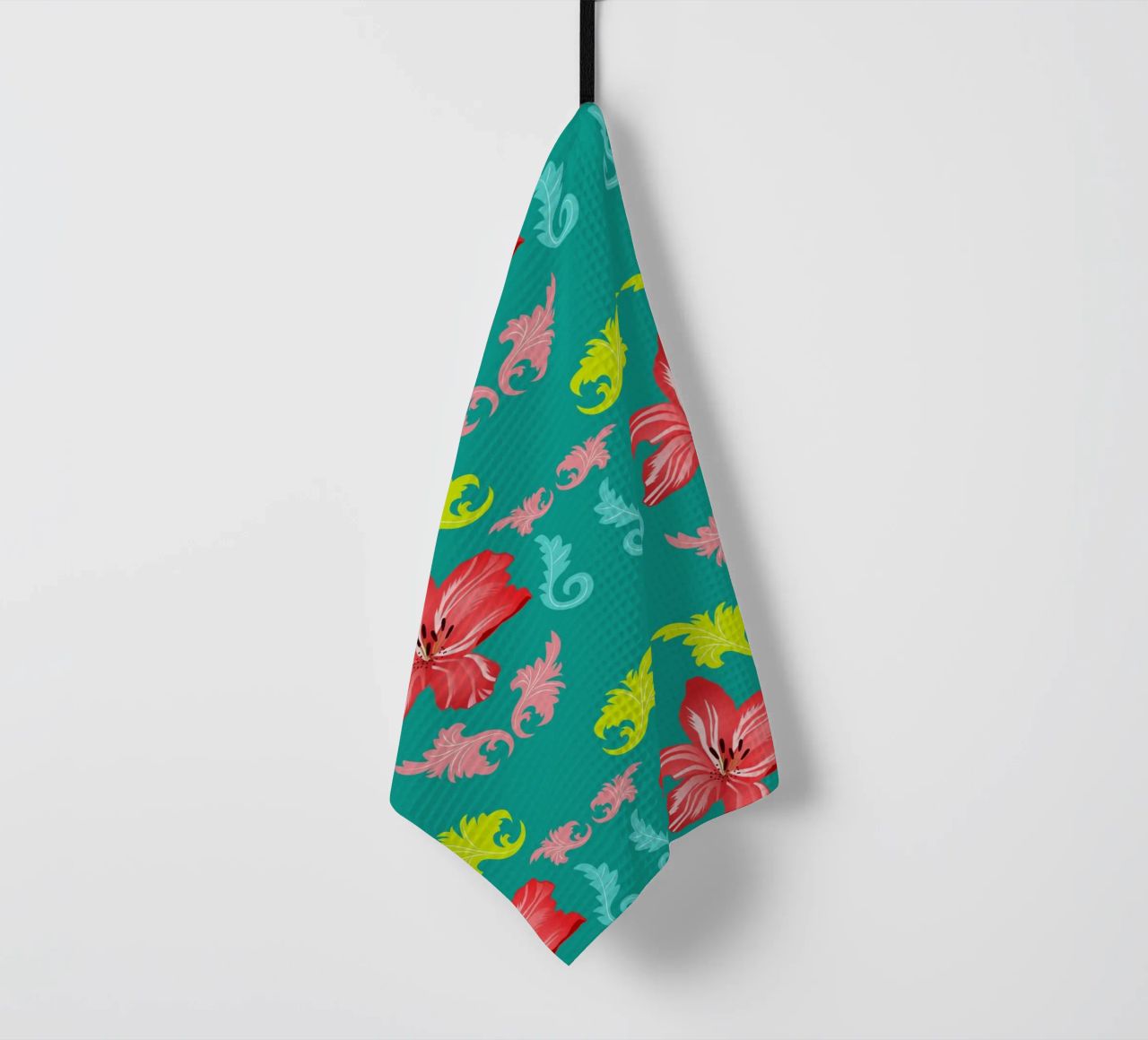 Lilies modern on turquoise. Playful, decorative pattern. tea towel by CalliLetters