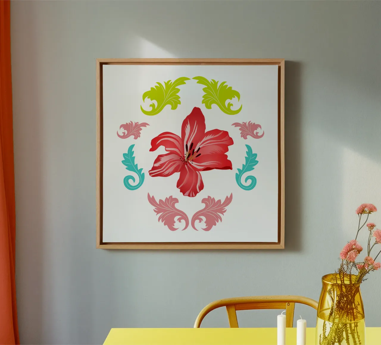 Gigli moderni su sfondo turchese. Motivo ludico e decorativo. tela da CalliLetters