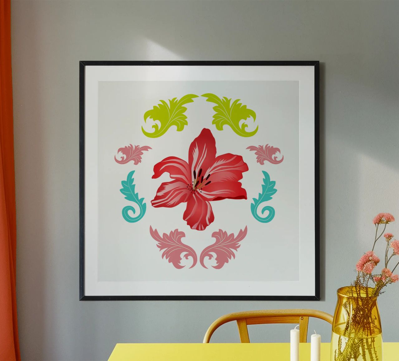 Lilies modern on turquoise. Playful, decorative pattern. hahnemühle by CalliLetters