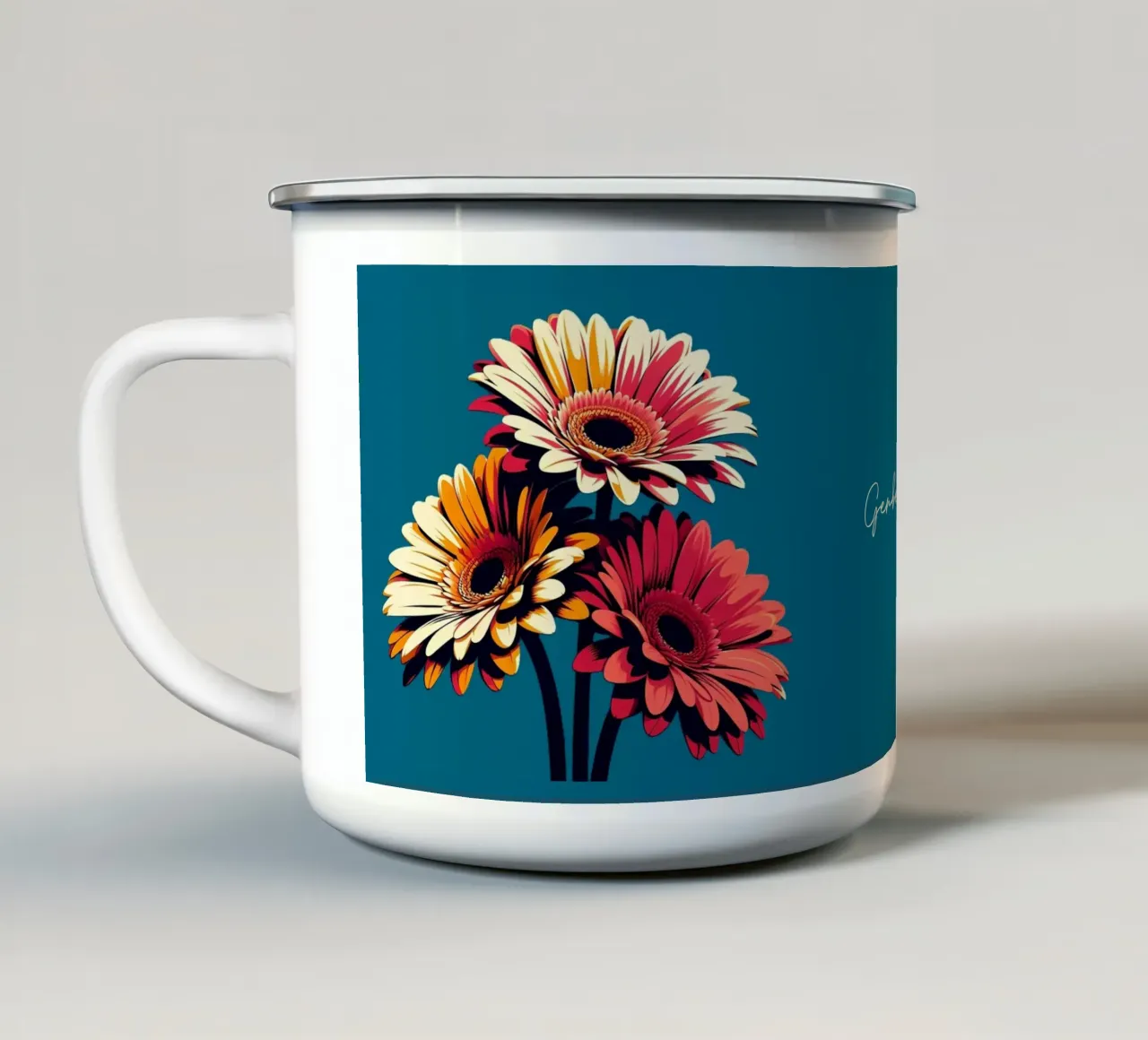Gerbera tazza in smalto da Digital Naive